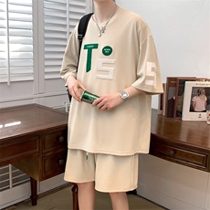 2024夏上新潮毛巾绣运动半袖套装纯色圆领T恤男女6635-P60控价88，男装T恤，电商A441-1