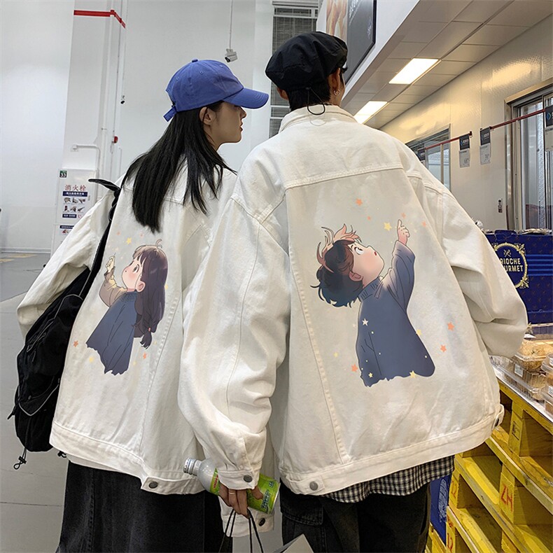 秋季港风情侣不一样印花男士牛仔夹克外套男JK570-P6588图片