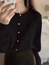 2025年秋季新款女士心形扣子百搭针织开衫，女装针织衫/毛衣，恒恩羊绒