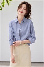 2026春夏新款显瘦清新减龄粉白条纹衬衫女设计感小众宽松叠穿衬衣，女装衬衫，艾米