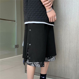运动短裤男夏季潮牌百搭宽松假两件腰果花裤子韩版排扣裤DK877-28图片