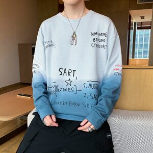 卫衣男渐变色外套潮港风长袖圆领外套学院风休闲衣服DF17T图片