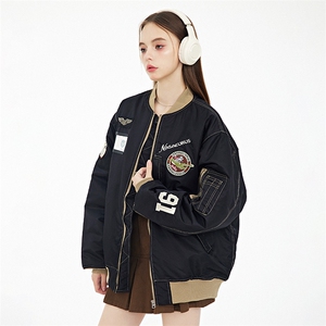 现货 欧美街头刺绣飞行员外套秋冬季潮牌机车夹克棉衣棒球服图片