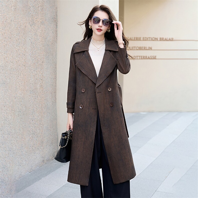 高级感红色风衣外套女2025春秋新款英伦风长款高端气质大衣,女装风衣,时尚俏佳人