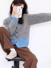 超好看内搭撞色新款毛衣针织衫女秋季胖mm显瘦遮肚子开衫外搭上衣，女装针织衫/毛衣，萱芳婷羊绒