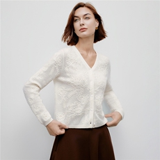 秋冬新款时尚百搭v领排扣宽松显瘦山羊绒100%提花针织开衫女，女装羊绒衫，阿舍尔精品