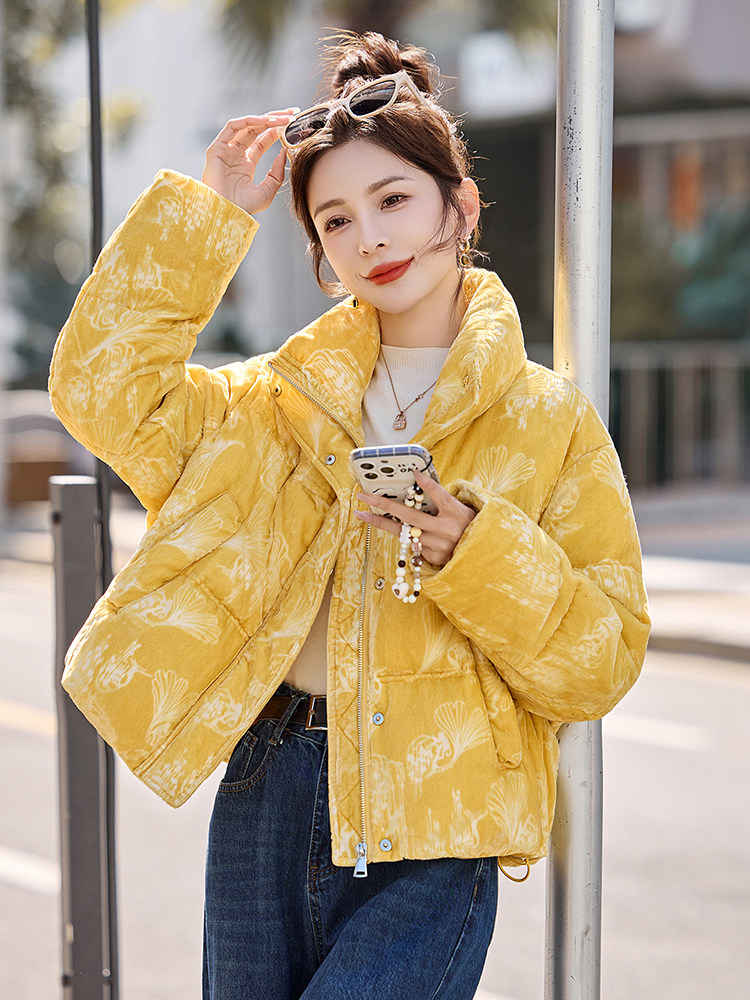 现货时尚面包服立领羽绒服女2025冬季新款宽松洋气短款白鸭绒外套,女装羽绒服,伊仟回