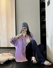 2025时尚百搭衬衣POLO领长袖休闲，女装衬衫，湘姗