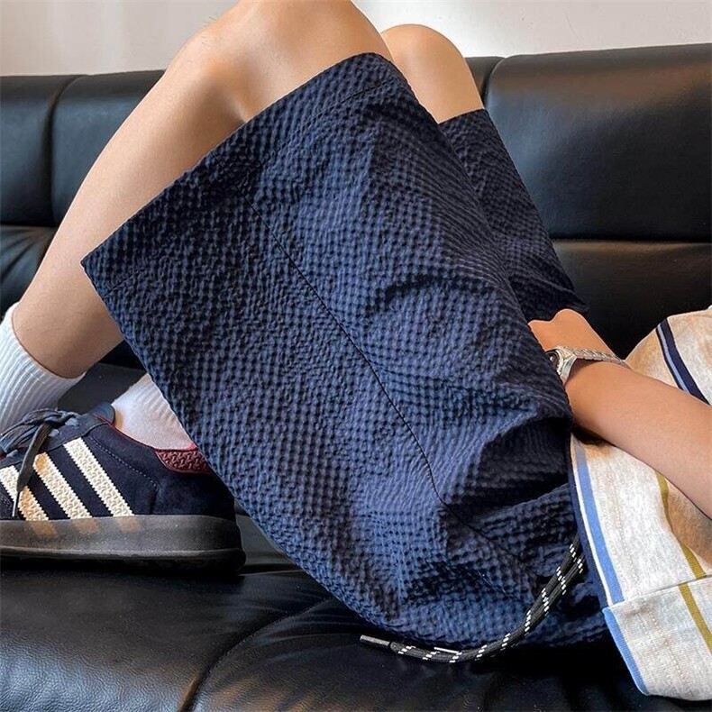 特批P15无差价2025夏季新款复古泡泡纱宽松大码五分短裤男DK5860，男装牛仔裤，电商A001-1