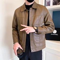 2025新款春季男士皮衣外套潮牌机车PU皮夹克A313-1-68281-P135，男装夹克，电商A313-1