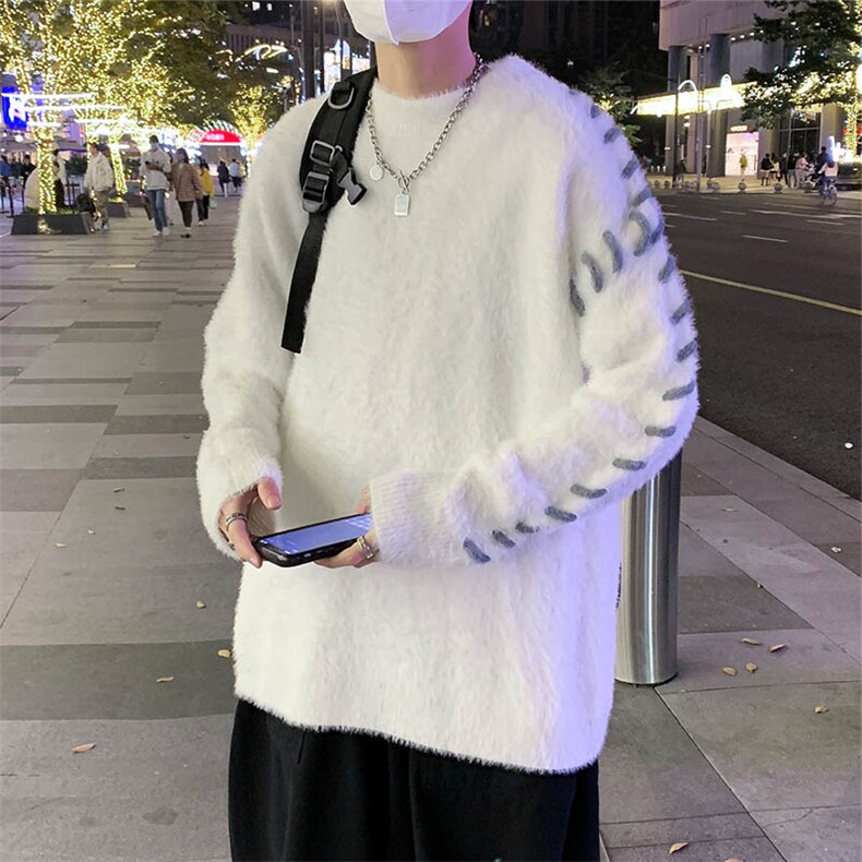 网图84735-P68毛衣男圆领ins潮牌港风小众设计感美式复古针织衫,男装针织衫/毛衣,电商D310B