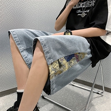 牛仔短裤男夏季港风高街水洗拼接五分裤子潮流insXD22963-P45，男装牛仔裤，电商A042