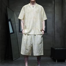 2026夏季风男装新中式盘扣天丝提花套装短裤+短袖A99-P115，男装牛仔裤，电商B277(原6028)