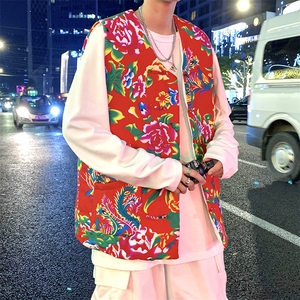 MJ203秋新东北大花盘扣马甲大码男女装学生青少年棉坎肩潮背心男,情话女装搭配高个子图片