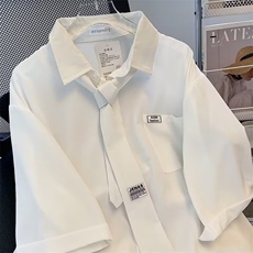 冰丝衬衫短袖男女夏季薄学院风班服男装情侣衬衣CS088-p35送领带，男装衬衫，星座1008