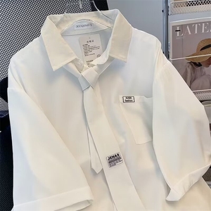 冰丝衬衫短袖男女夏季薄学院风班服男装情侣衬衣CS088-p35送领带