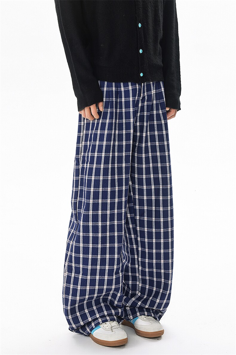 8XL-M加绒加厚复古格子休闲裤男宽松慵懒风拖地裤K9112P58控78,男装卫衣,电商D206-1