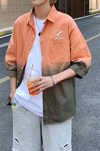 夏季吊染纯棉衬衫男宽松落肩七分袖衬衫男DS-C407-B1010-P40图片