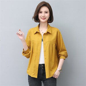 时尚宽松棉麻衬衣女长袖百搭显瘦休闲上衣新款韩版简约气质衬衫图片