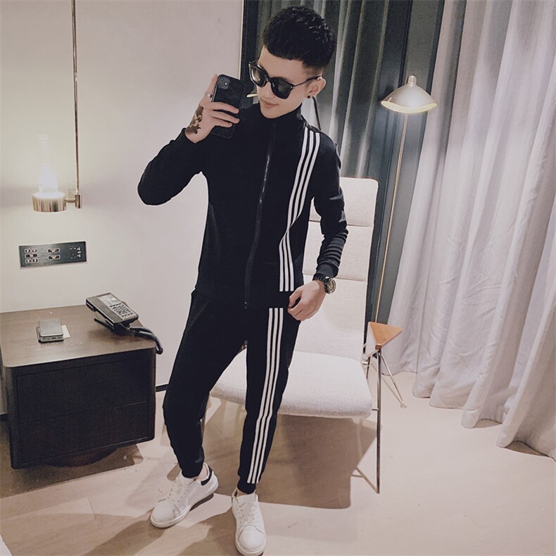 休闲开衫立领夹克社会小伙运动三杠两件套装D1104-P118控150,男装休闲套装,星座308A