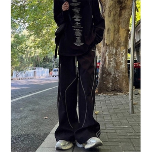 户外机能冲锋裤男秋冬季条纹工装裤宽松直筒休闲长裤 K521图片