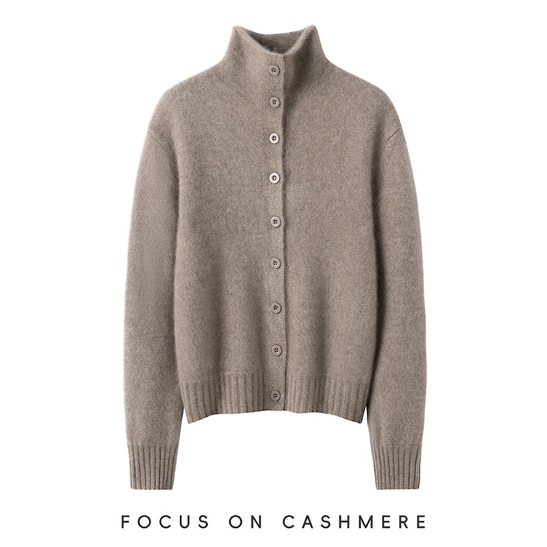 秋冬新款纯色针织单排扣立领时尚百搭，女装羊绒衫，缇曼羊绒