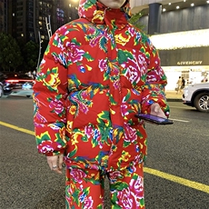 TZ206男士休闲东北大花连帽棉衣加绒裤套装风民族潮男女装，男装休闲套装，星座115A(原星座507）