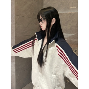 抖音得物高品质 美式高街重磅结构织带拼接撞色立领卫衣外套 CM41图片
