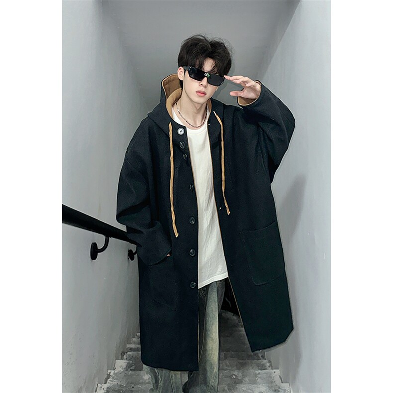 男装长款过膝呢料呢子大衣24冬季呢子连帽外套XZ514-2-F11-P128，男装毛呢大衣，星座514-2(原B239)