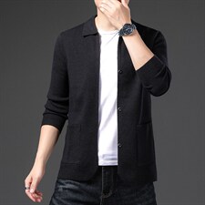 针织衫男士2023秋季新款中年商务休闲纯色翻领打底衫男外套上衣，男装针织衫/毛衣，电商B212（原钱塘6029）