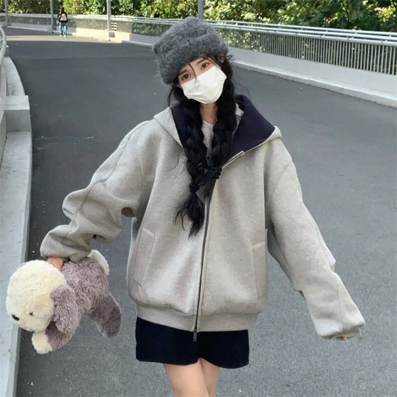 抖音得物高品质二开25秋冬美式重磅宽松结构双面连帽卫衣外套W68,男装卫衣,电商A486