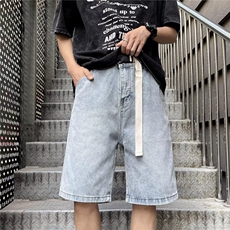 牛仔短裤男士韩版潮流高街帅气腰带2025夏季ins五分裤RK2750-P36，男装牛仔裤，星座412-2