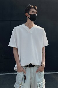 特批250克男装夏季新款大码宽松短袖T恤夏装V领打底衫S399P20图片