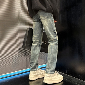 美式高街牛仔裤修身直筒小脚裤潮牌休闲裤610A-1-K3705-P65图片