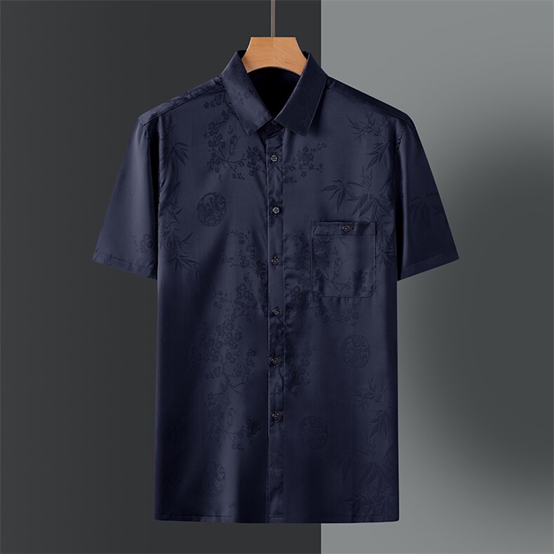 新款爆男士夏季短袖提花衬衫中老年爸爸装休闲冰丝宽松上衣服图片