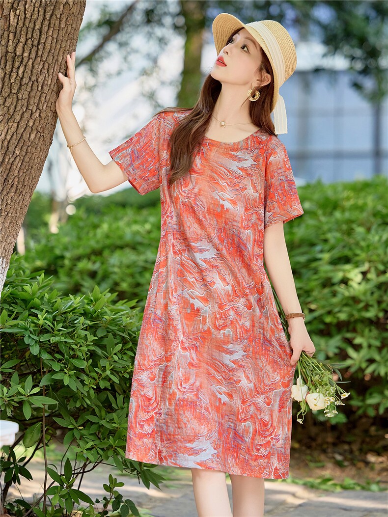 洋气减龄棉麻碎花连衣裙女夏2026新款宽松遮肚显瘦a字亚麻印花裙,女装连衣裙,倪叶myz