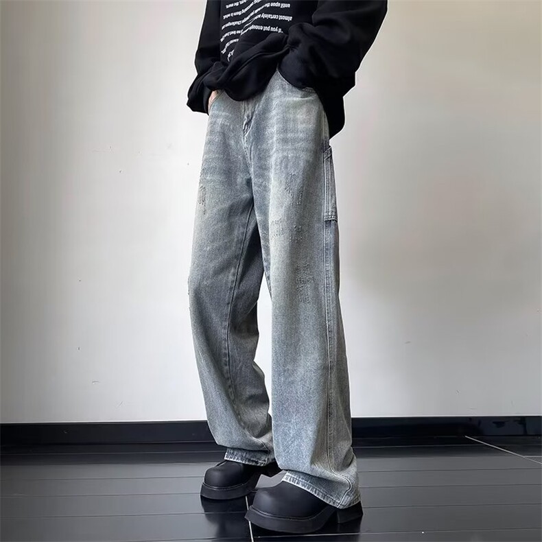 美式高街牛仔裤男韩版潮流个性帅2024冬季新款ins长裤RK1325-P46图片