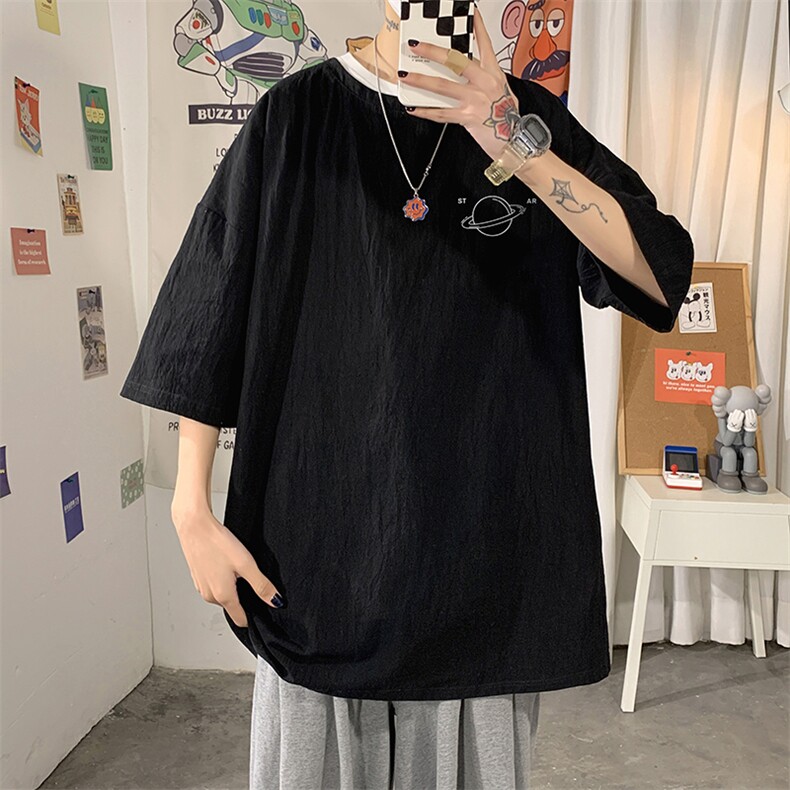 YT26238-P30 亚短袖t恤男大码五分袖男宽松七分袖 海报风图片