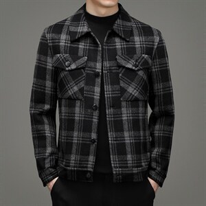 中年格子外套冬季新款爸爸装翻领羊毛夹克外套男YLJK2150988-P345，男装夹克，电商B212（原钱塘6029）