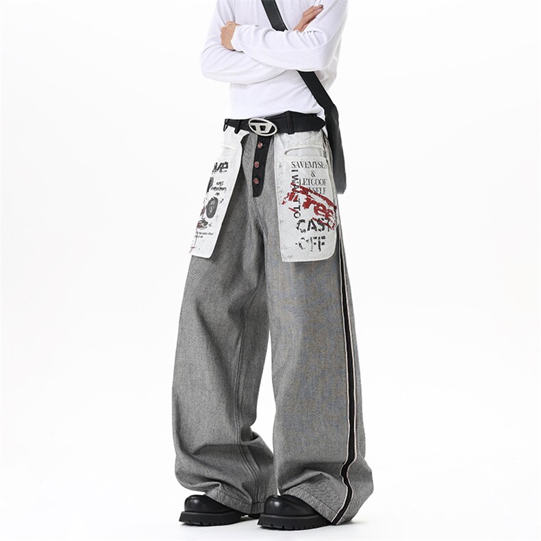 【现货】XZ1218(原611-3)BK3138特价P45反穿大口袋印花牛仔裤,男装牛仔裤,星座1218（原611-3）