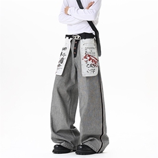 【现货】XZ1218(原611-3)BK3138特价P45反穿大口袋印花牛仔裤，男装牛仔裤，星座1218（原611-3）