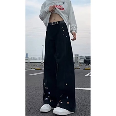 港风春款男女休闲裤刺绣款弯刀拼接直筒长裤H3073P55，男装休闲裤，星座1013-1