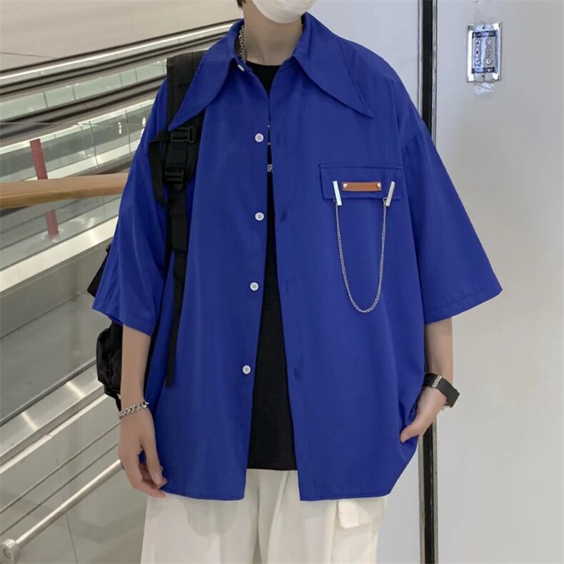 衬衫男夏季2023新款白寸衫ins潮百搭短袖送链条C546P32，男装衬衫，星座1116-2