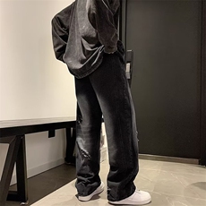 破洞ins美式复古牛仔裤男款夏秋季痞帅宽松直筒休闲长裤K550/P44，男装牛仔裤，星座506