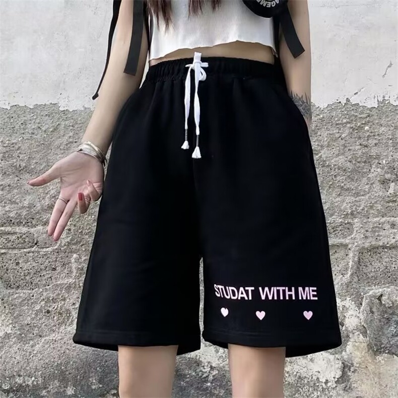 夏季新款韩版高街卫裤黑色运动短裤女学生宽松阔腿休闲五分裤薄款,男装牛仔裤,星座506A