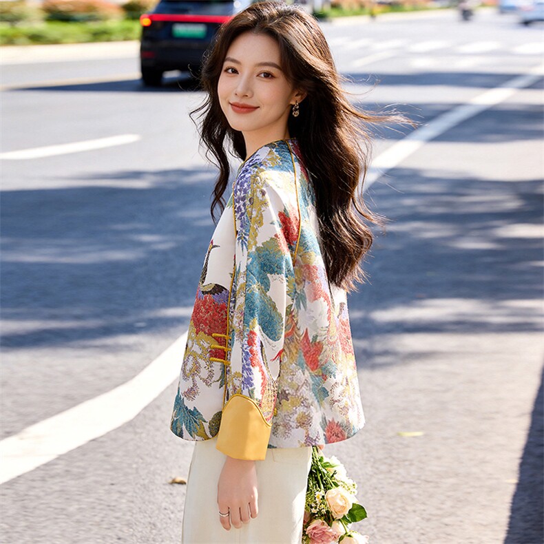 芷墨春季复古新中式盘扣显瘦外套日常通勤显高显瘦唐装减龄外套女,女装短外套,芷墨服饰