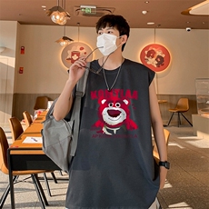 草莓熊直播抖音得物品质纯棉250克无袖背心T恤T531P28控39，男装背心/马甲，电商C408-1(原B339-1)