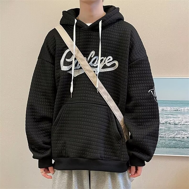 华夫格男港风超火宽松情侣上衣潮牌刺绣连帽卫衣WT28P32,男装卫衣,星座1116-2