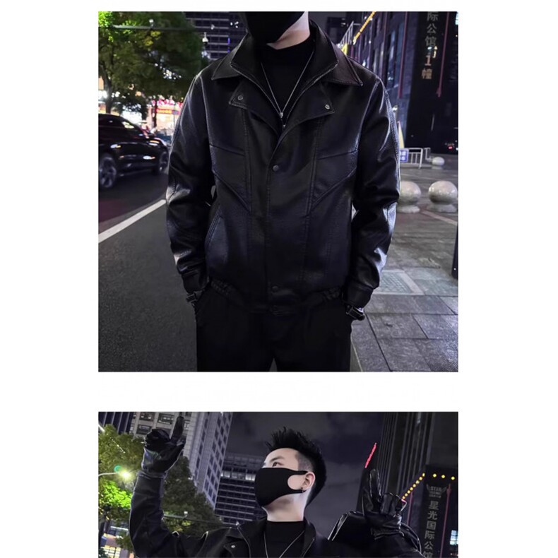 西装领皮衣外套男春秋款韩版潮流修身痞帅精神小伙机车男士皮夹克,男装夹克,星座506A