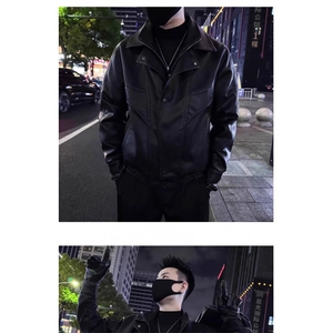 西装领皮衣外套男春秋款韩版潮流修身痞帅精神小伙机车男士皮夹克图片